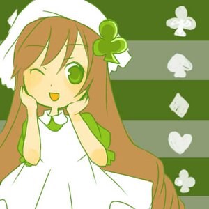 Rating: Safe Score: 0 Tags: 1girl ;d apron brown_hair bug butterfly dress green_dress green_eyes hat head_scarf heart image insect long_hair one_eye_closed open_mouth puffy_short_sleeves short_sleeves smile solo suiseiseki very_long_hair User: admin
