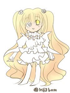 Rating: Safe Score: 0 Tags: 1girl blonde_hair dress flower full_body hair_ornament image kirakishou long_hair personification smile solo standing striped twintails vertical_stripes very_long_hair white_dress yellow_eyes User: admin