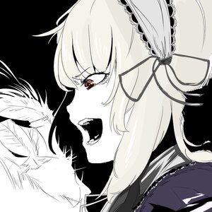 Rating: Safe Score: 0 Tags: 1girl bangs black_background image jacket long_hair open_mouth red_eyes ribbon solo suigintou teeth upper_body User: admin