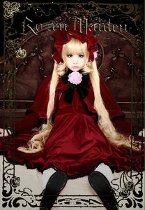 Rating: Safe Score: 0 Tags: 1girl blonde_hair blue_eyes bow dress flower long_hair pantyhose red_dress rose shinku sitting solo User: admin