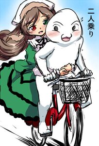 Rating: Safe Score: 0 Tags: 1girl :d bicycle bicycle_basket blush brown_hair dress frills green_dress green_eyes ground_vehicle hat head_scarf heterochromia hug image long_hair long_sleeves multiple_riders open_mouth red_eyes riding smile solo suiseiseki User: admin