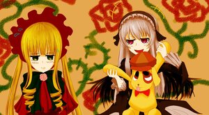 Rating: Safe Score: 0 Tags: 2girls black_wings blonde_hair bonnet bow dress drill_hair flower frills green_eyes hairband image long_hair long_sleeves multiple_girls pair pink_bow pink_eyes rose shinku silver_hair suigintou tongue tongue_out wings User: admin