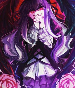 Rating: Safe Score: 0 Tags: 1girl black_dress black_wings dress frills hand_on_own_face image long_hair long_sleeves looking_at_viewer nail_polish red_eyes ribbon rose smile solo suigintou wings User: admin
