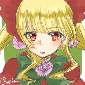 Rating: Safe Score: 0 Tags: 1girl bangs blonde_hair bow eyebrows_visible_through_hair flower image long_hair looking_at_viewer pink_rose portrait red_eyes rose shinku simple_background sketch solo twitter_username User: admin