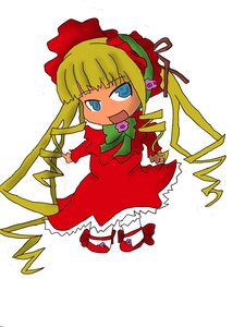 Rating: Safe Score: 0 Tags: 1girl blonde_hair blue_eyes bonnet bow bowtie dress full_body image long_hair long_sleeves looking_at_viewer open_mouth red_dress rose shinku shoes simple_background smile solo twintails white_background User: admin