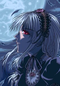 Rating: Safe Score: 0 Tags: 1girl closed_mouth dress feathers flower hairband image long_hair long_sleeves profile red_eyes rose solo suigintou upper_body User: admin