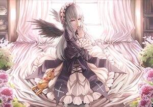 Rating: Safe Score: 0 Tags: 1girl black_dress black_wings commentary_request curtains doll_joints dress flower frills gothic_lolita hairband hydrangea image joints kunkun lolita_fashion lolita_hairband long_hair long_sleeves looking_at_viewer red_eyes rozen_maiden shiokonbu silver_hair sitting solo suigintou window wings User: admin