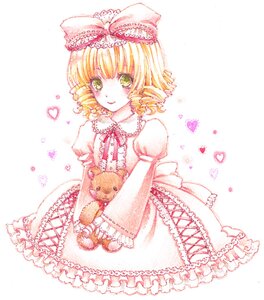 Rating: Safe Score: 0 Tags: 1girl blonde_hair bow dress drill_hair frills green_eyes hair_bow heart hina_ichigo hinaichigo image long_sleeves pink_bow puffy_sleeves short_hair smile solo striped stuffed_animal User: admin