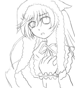 Rating: Safe Score: 0 Tags: 1girl bangs blush eyebrows_visible_through_hair frills greyscale hood image long_sleeves looking_at_viewer monochrome ribbon simple_background solo suiseiseki upper_body white_background User: admin