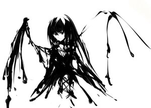 Rating: Safe Score: 0 Tags: 1girl asymmetrical_wings dress greyscale image long_hair looking_at_viewer monochrome simple_background solo striped suigintou white_background wings User: admin