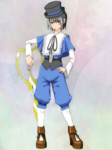 Rating: Safe Score: 0 Tags: blue_eyes boots brown_footwear capelet full_body grey_hair hat image long_sleeves ribbon solo souseiseki standing top_hat white_legwear User: admin