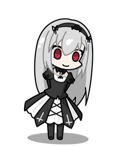 Rating: Safe Score: 0 Tags: 1girl bangs black_dress black_hairband chibi closed_mouth detached_collar dress full_body grey_hair hair_between_eyes hairband image long_hair long_sleeves puffy_sleeves red_eyes smile solo standing striped suigintou very_long_hair white_background User: admin