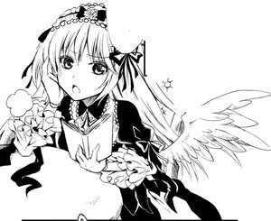 Rating: Safe Score: 0 Tags: 1girl angel_wings blush book cross dress feathered_wings frills greyscale hairband image lolita_hairband long_hair long_sleeves looking_at_viewer monochrome open_mouth ribbon simple_background solo suigintou upper_body white_background wings User: admin