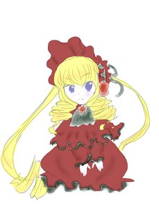 Rating: Safe Score: 0 Tags: 1girl blonde_hair blue_eyes blush bonnet dress drill_hair flower full_body image long_hair long_sleeves looking_at_viewer pink_rose red_dress red_flower rose shinku simple_background solo twintails User: admin