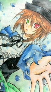 Rating: Safe Score: 0 Tags: 1girl black_ribbon brown_hair dress frills green_eyes hat heterochromia image long_sleeves looking_at_viewer marker_(medium) red_eyes ribbon short_hair solo souseiseki top_hat traditional_media watercolor_(medium) User: admin