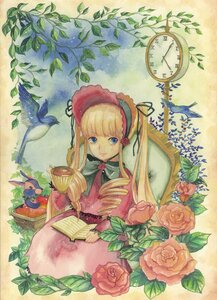 Rating: Safe Score: 0 Tags: 1girl bird blonde_hair blue_eyes bonnet bow dress drill_hair flower image long_hair pink_flower pink_rose red_flower red_rose rose shinku solo traditional_media watercolor_(medium) User: admin