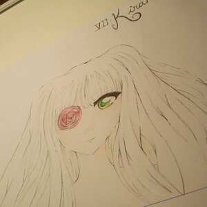 Rating: Safe Score: 0 Tags: 1girl bangs brown_background closed_mouth eyelashes flower green_eyes image kirakishou long_hair looking_at_viewer monochrome simple_background solo spot_color traditional_media User: admin