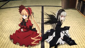 Rating: Safe Score: 0 Tags: 2girls blonde_hair blue_eyes bow dress frills hairband image long_hair long_sleeves multiple_girls pair red_eyes ribbon shinku silver_hair sitting suigintou twintails wings User: admin