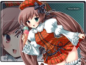 Rating: Safe Score: 0 Tags: 1girl blush brown_hair dress food frills green_eyes hat heterochromia image long_hair long_sleeves open_mouth plaid plaid_dress red_eyes ribbon smile solo suiseiseki twintails very_long_hair zoom_layer User: admin