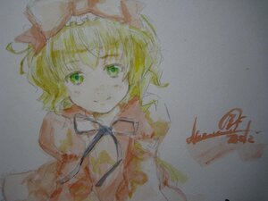 Rating: Safe Score: 0 Tags: 1girl blonde_hair bow closed_mouth flandre_scarlet green_eyes hat hinaichigo image looking_at_viewer mob_cap ribbon short_hair smile solo traditional_media upper_body wings User: admin