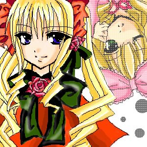 Rating: Safe Score: 0 Tags: blonde_hair bow flower hinaichigo image long_hair looking_at_viewer multiple_girls pink_bow rose shinku solo User: admin