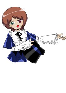 Rating: Safe Score: 0 Tags: 1girl :d blue_dress brown_hair dress frills green_eyes heterochromia image long_sleeves looking_at_viewer open_mouth short_hair simple_background smile solo souseiseki white_background User: admin