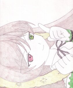 Rating: Safe Score: 0 Tags: 1girl braid closed_mouth eyebrows_visible_through_hair flower green_eyes image long_hair long_sleeves looking_at_viewer neck_ribbon ribbon smile solo suiseiseki traditional_media upper_body User: admin