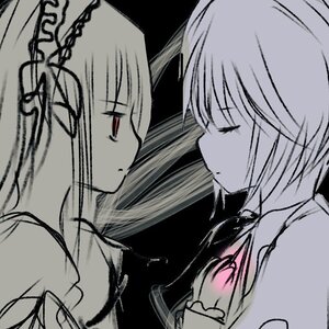 Rating: Safe Score: 0 Tags: 2girls bare_shoulders closed_eyes glasses hairband hariruri image long_hair looking_at_another monochrome multiple_girls pair profile shinku souseiseki spot_color suigintou User: admin