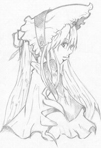 Rating: Safe Score: 0 Tags: 1girl graphite_(medium) greyscale hat image long_hair monochrome profile ribbon shinku solo traditional_media upper_body white_background User: admin