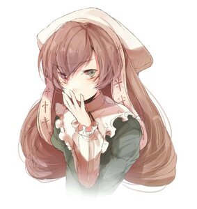 Rating: Safe Score: 0 Tags: 1girl apron auto_tagged bangs brown_hair dress frills green_dress hat head_scarf image juliet_sleeves long_hair long_sleeves looking_at_viewer puffy_sleeves simple_background solo striped suiseiseki upper_body vertical_stripes very_long_hair white_background User: admin