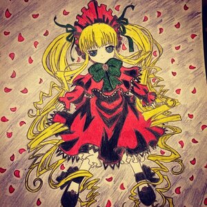 Rating: Safe Score: 0 Tags: 1girl blonde_hair blue_eyes bonnet bow bowtie cherry_blossoms dress flower green_bow image long_hair long_sleeves looking_at_viewer petals red_dress rose rose_petals shinku solo traditional_media twintails very_long_hair User: admin