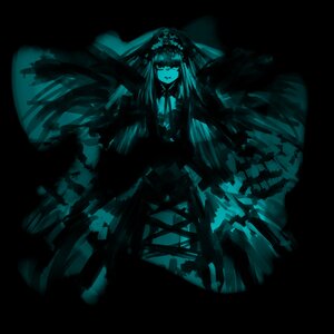 Rating: Safe Score: 0 Tags: 1girl auto_tagged blue_theme dark dress full_body image long_hair long_sleeves monochrome simple_background solo standing suigintou wings User: admin
