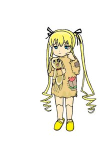 Rating: Safe Score: 0 Tags: 1girl blonde_hair blue_eyes full_body hair_ribbon holding image long_hair ribbon shinku solo stuffed_animal twintails yellow_dress User: admin