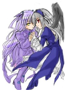 Rating: Safe Score: 0 Tags: 2girls barasuishou black_wings dress frills full_body hairband holding_hands image long_hair long_sleeves multiple_girls pair red_eyes ribbon silver_hair simple_background suigintou wings yellow_eyes yuri User: admin