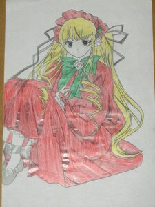 Rating: Safe Score: 0 Tags: 1girl blonde_hair blue_eyes bonnet bow bowtie dress green_bow image long_hair long_sleeves looking_at_viewer marker_(medium) photo red_dress rose shikishi shinku shoes simple_background sitting solo traditional_media very_long_hair User: admin