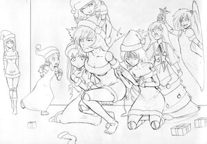 Rating: Safe Score: 0 Tags: 6+girls christmas greyscale hat image long_hair monochrome multiple multiple_girls patchouli_knowledge santa_costume santa_hat short_hair smile tagme User: admin