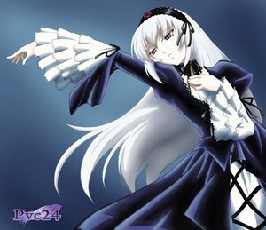 Rating: Safe Score: 3 Tags: 1girl black_dress dress flower frilled_sleeves frills hairband hand_on_own_chest image lolita_hairband long_hair long_sleeves outstretched_arm pink_eyes rose silver_hair solo suigintou very_long_hair wings User: admin