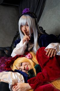 Rating: Safe Score: 0 Tags: 2girls blonde_hair closed_eyes dress flower hair_ornament hat lips long_hair multiple_cosplay multiple_girls realistic red_eyes shinku silver_hair suigintou tagme User: admin