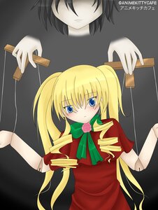Rating: Safe Score: 0 Tags: 1boy 1girl auto_tagged blonde_hair blue_eyes bowtie dress flower image long_hair long_sleeves red_dress rose shinku solo twintails User: admin