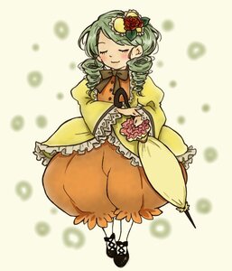 Rating: Safe Score: 0 Tags: 1girl blush bow closed_eyes dress drill_hair flower frills full_body green_hair hair_ornament image kanaria long_sleeves rose smile solo standing white_legwear User: admin