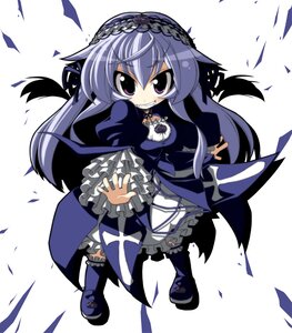 Rating: Safe Score: 0 Tags: 1girl boots chibi commentary_request dress frills full_body grin hairband image knee_boots lolita_fashion long_hair long_sleeves purple_eyes rikumaru rose rozen_maiden silver_hair smile solo suigintou wings User: admin
