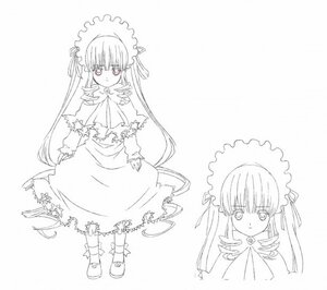 Rating: Safe Score: 0 Tags: 1girl bowtie dress drill_hair expressionless full_body image long_hair long_sleeves looking_at_viewer monochrome shinku simple_background solo standing twintails very_long_hair white_background User: admin