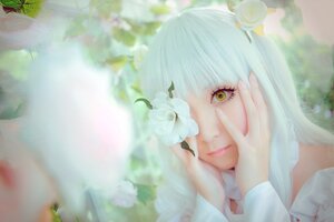 Rating: Safe Score: 0 Tags: 1girl bangs blurry chin_rest closed_mouth day depth_of_field flower hair_flower hair_ornament hand_on_own_cheek hand_on_own_face kirakishou lips long_hair looking_at_viewer nose one_eye_covered portrait solo white_flower User: admin
