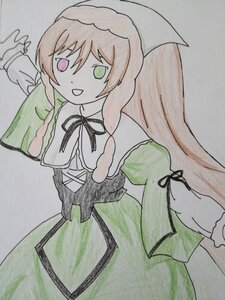 Rating: Safe Score: 0 Tags: 1girl black_ribbon dress green_dress green_eyes heterochromia image juliet_sleeves long_hair long_sleeves looking_at_viewer marker_(medium) neck_ribbon open_mouth puffy_sleeves simple_background smile solo suiseiseki traditional_media very_long_hair watercolor_(medium) white_background User: admin