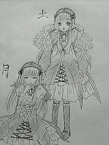 Rating: Safe Score: 0 Tags: 2girls dress frills greyscale hairband image lolita_hairband long_hair long_sleeves looking_at_viewer monochrome multiple_girls siblings sisters smile solo standing suigintou User: admin