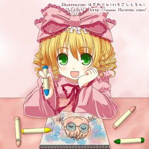 Rating: Safe Score: 0 Tags: 15citron 1girl :d art_brush blonde_hair blush bow crayon dress drill_hair frills glasses green_eyes hair_bow hina_ichigo hinaichigo image long_sleeves looking_at_viewer open_mouth painting_(object) pencil pink_bow pink_dress rozen_maiden short_hair smile solo table tareme test_tube upper_body User: admin