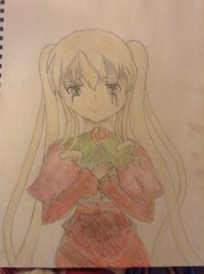 Rating: Safe Score: 0 Tags: 1girl auto_tagged blonde_hair flower image long_hair long_sleeves looking_at_viewer rose sad shinku simple_background solo traditional_media very_long_hair User: admin