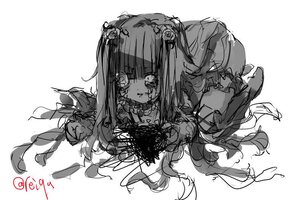 Rating: Safe Score: 0 Tags: 1girl bangs blood blood_on_face dress flower greyscale hair_ornament image kirakishou long_hair monochrome rose simple_background sketch solo striped two_side_up white_background User: admin