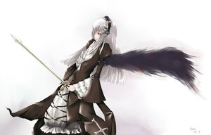 Rating: Safe Score: 0 Tags: 1girl bangs black_dress black_wings dress feathered_wings feathers frills gradient gradient_background hairband holding holding_weapon image juliet_sleeves long_hair long_sleeves puffy_sleeves ribbon silver_hair solo suigintou sword very_long_hair weapon wide_sleeves wings User: admin