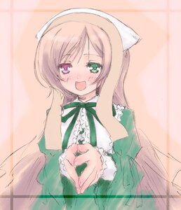 Rating: Safe Score: 0 Tags: 1girl :d blush brown_hair dress green_dress green_eyes hat heterochromia image long_hair long_sleeves looking_at_viewer open_mouth simple_background smile solo suiseiseki upper_body very_long_hair User: admin